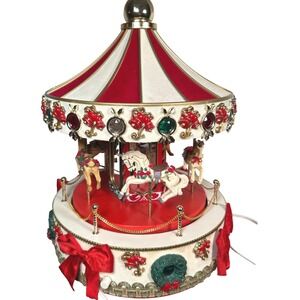 Christmas Carousel Music Horses Ornaments Lights Merry Go Round Vtg Multi-Tunes